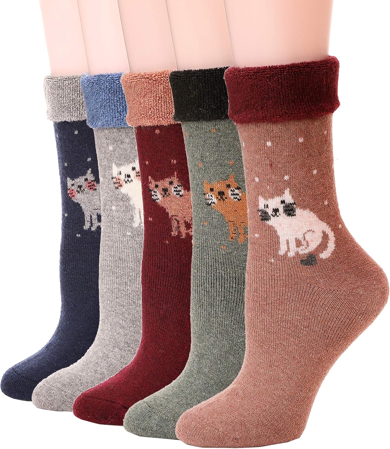 EBMORE Merino Wool Socks for Women Hiking Thermal Warm Winter Thick Boot Cozy Crew Comfy Work Socks for Ladies 5 Pairs