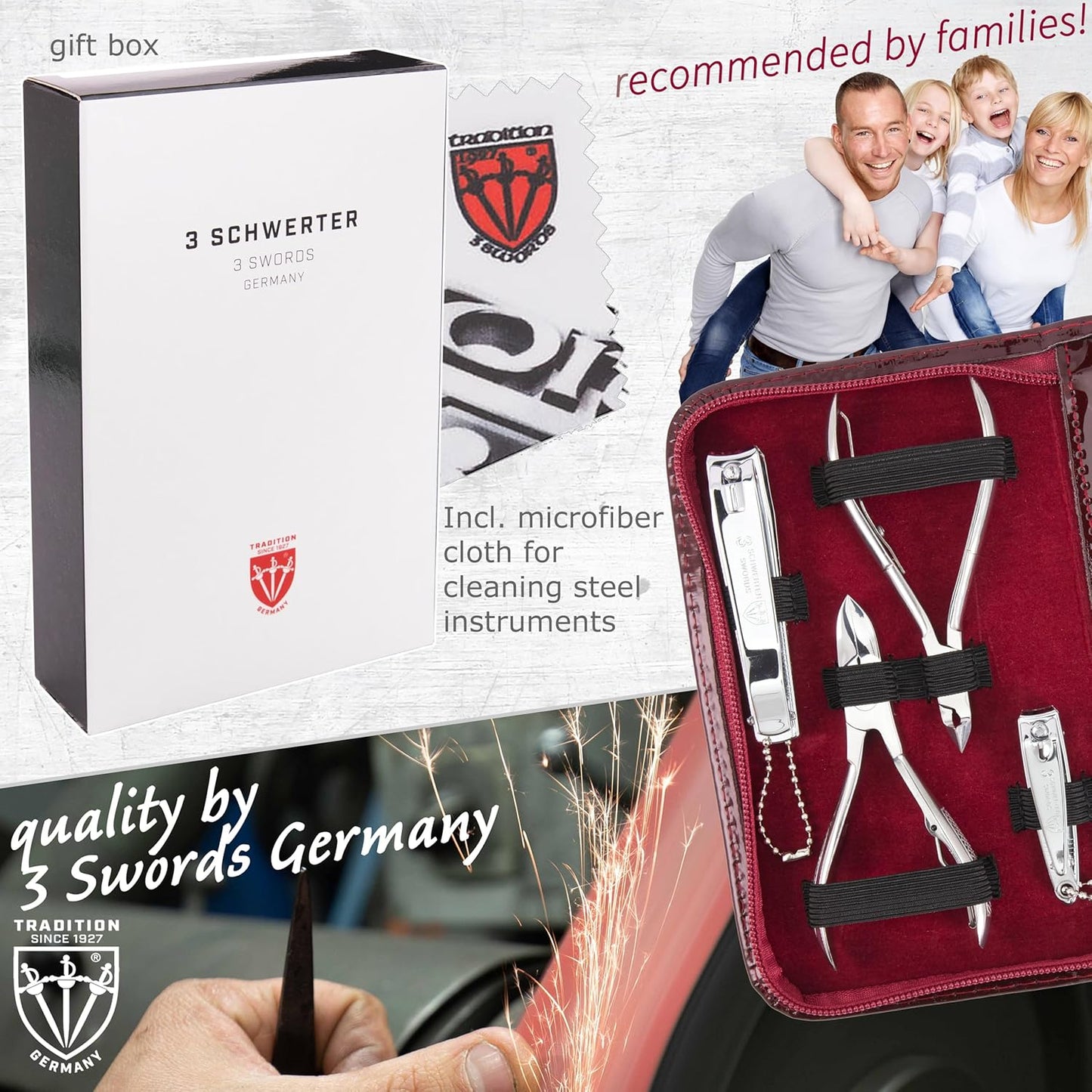 3 Swords Germany - brand quality 10 piece manicure pedicure grooming kit set for professional finger & toe nail care scissors clipper fashion leather case in gift box, Made by 3 Swords (00286)