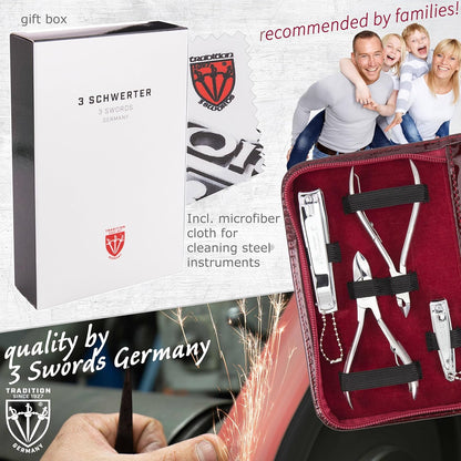 3 Swords Germany - brand quality 10 piece manicure pedicure grooming kit set for professional finger & toe nail care scissors clipper fashion leather case in gift box, Made by 3 Swords (00286)