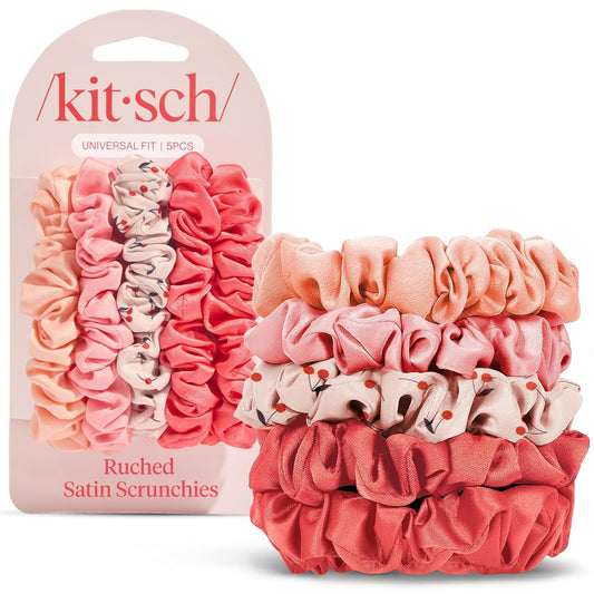 Kitsch Satin Hair Scrunchies for Women, Softer Than Silk Scrunchies for Hair - No Damage Satin Hair Ties, Ponytail Holders | Ideal Gifts for Women, 2pc (Blush/Charcoal)