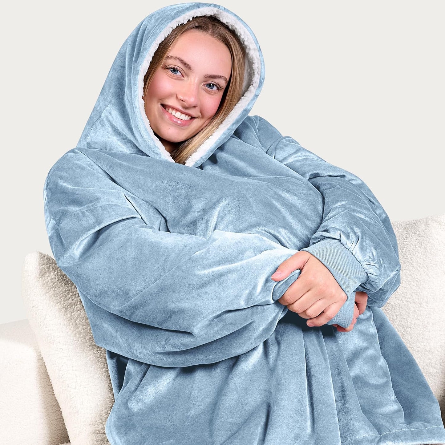 Bare Home Wearable Blanket Hoodie - Soft Plush Sherpa - Warm and Cozy - Oversized Wearable Blanket