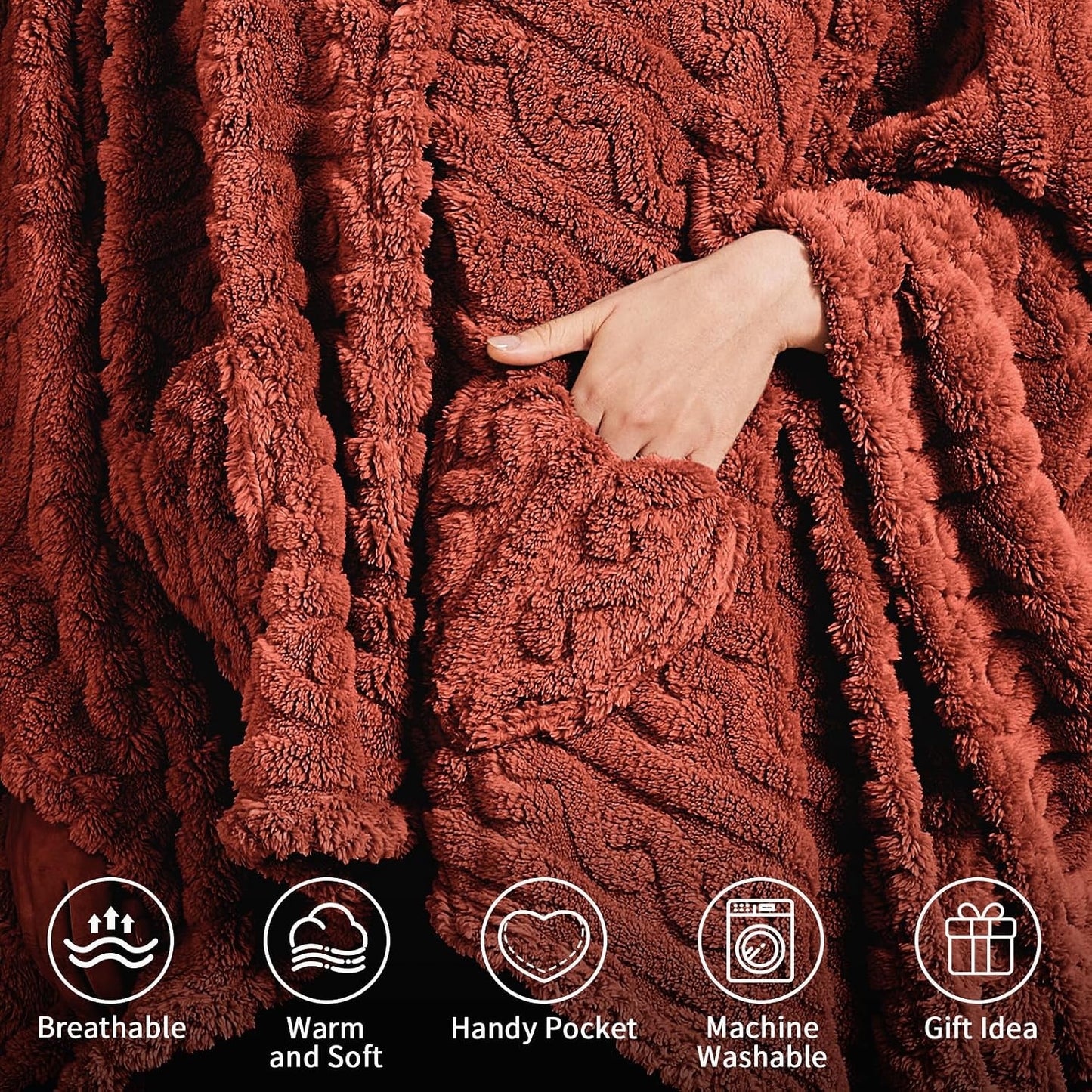 Wearable Blanket Poncho Cape Wrap for Adult, Cozy Sherpa Fleece Pocketed Shawl TV Throw Blankets for Office and Lounge(Purple,58'' x 64'')