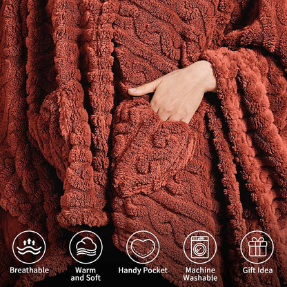 Wearable Blanket Poncho Cape Wrap for Adult, Cozy Sherpa Fleece Pocketed Shawl TV Throw Blankets for Office and Lounge(Purple,58'' x 64'')