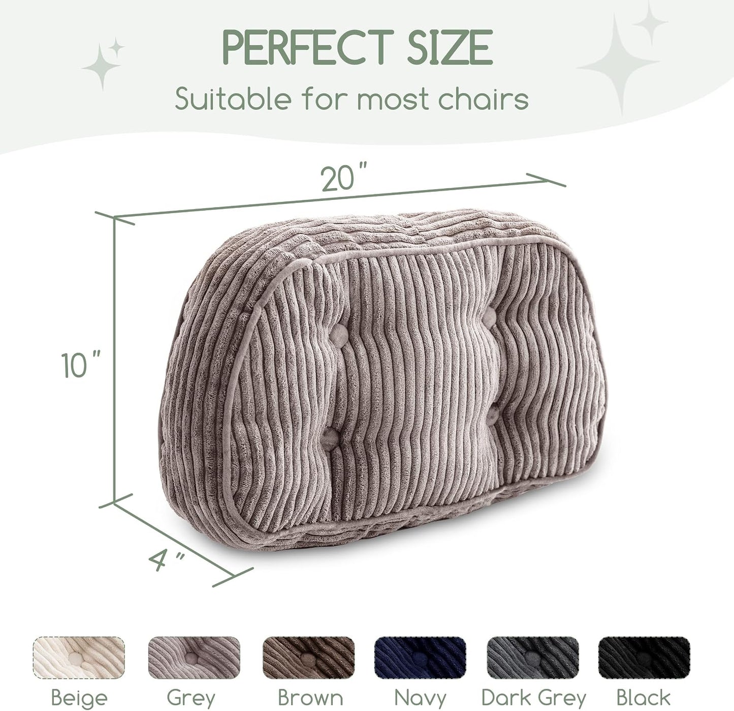 HIGOGOGO Lumbar Support Pillow for Recliner Chair/Accent Chair/Couch/Office Chair, Tufted Corduroy Back Support Cushion for Elderly, Recliner Cushions for Back Rest, Pain Relief, Reading, Brown