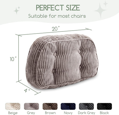 HIGOGOGO Lumbar Support Pillow for Recliner Chair/Accent Chair/Couch/Office Chair, Tufted Corduroy Back Support Cushion for Elderly, Recliner Cushions for Back Rest, Pain Relief, Reading, Brown