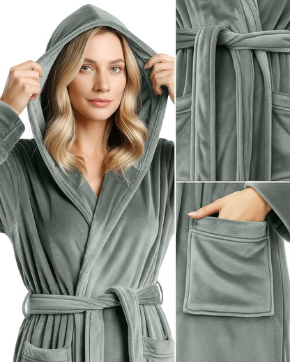 NY Threads Premium Womens Robe with Hood, Plush Fleece Long Bath Robe for Women, Fluffy Soft Women's Bathrobe