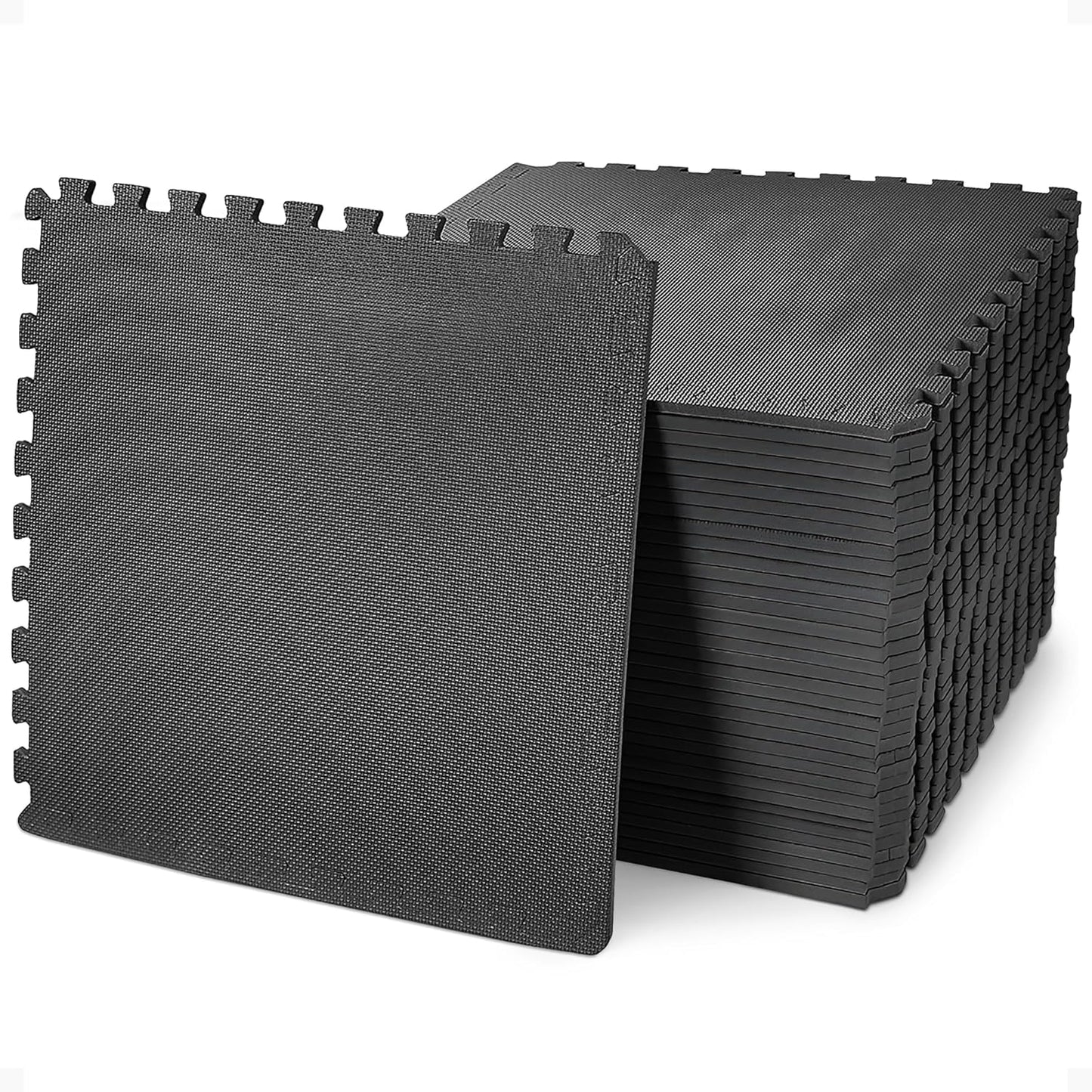 BalanceFrom Puzzle Exercise Mat 1/2" Thick, EVA Interlocking Foam Floor | Tiles for Home Gym, Mat for Home Workout Equipment, Floor Padding for Kids, Black, 24 in x 24 in x 1/2 in, 144 Sq Ft-36 Tiles