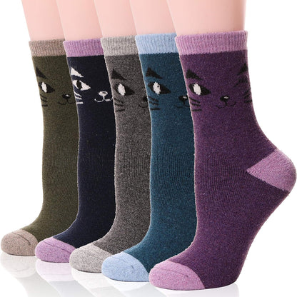 EBMORE Merino Wool Socks for Women Hiking Thermal Warm Winter Thick Boot Cozy Crew Comfy Work Socks for Ladies 5 Pairs