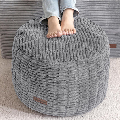 HIGOGOGO Pouf Ottoman Stuffed Round Modern Foam Filled Foot Rest Poufs for Living Room Chair Decorative 20 X 15 Inches Boho Relax Stool for Wedding Christmas Party, Beige