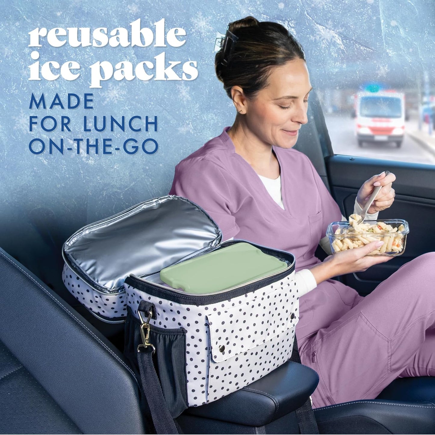 Cool Coolers by Fit & Fresh 4 Pack XL Slim Ice Packs, Quick Freeze Space Saving Reusable Ice Packs for Lunch Boxes or Coolers