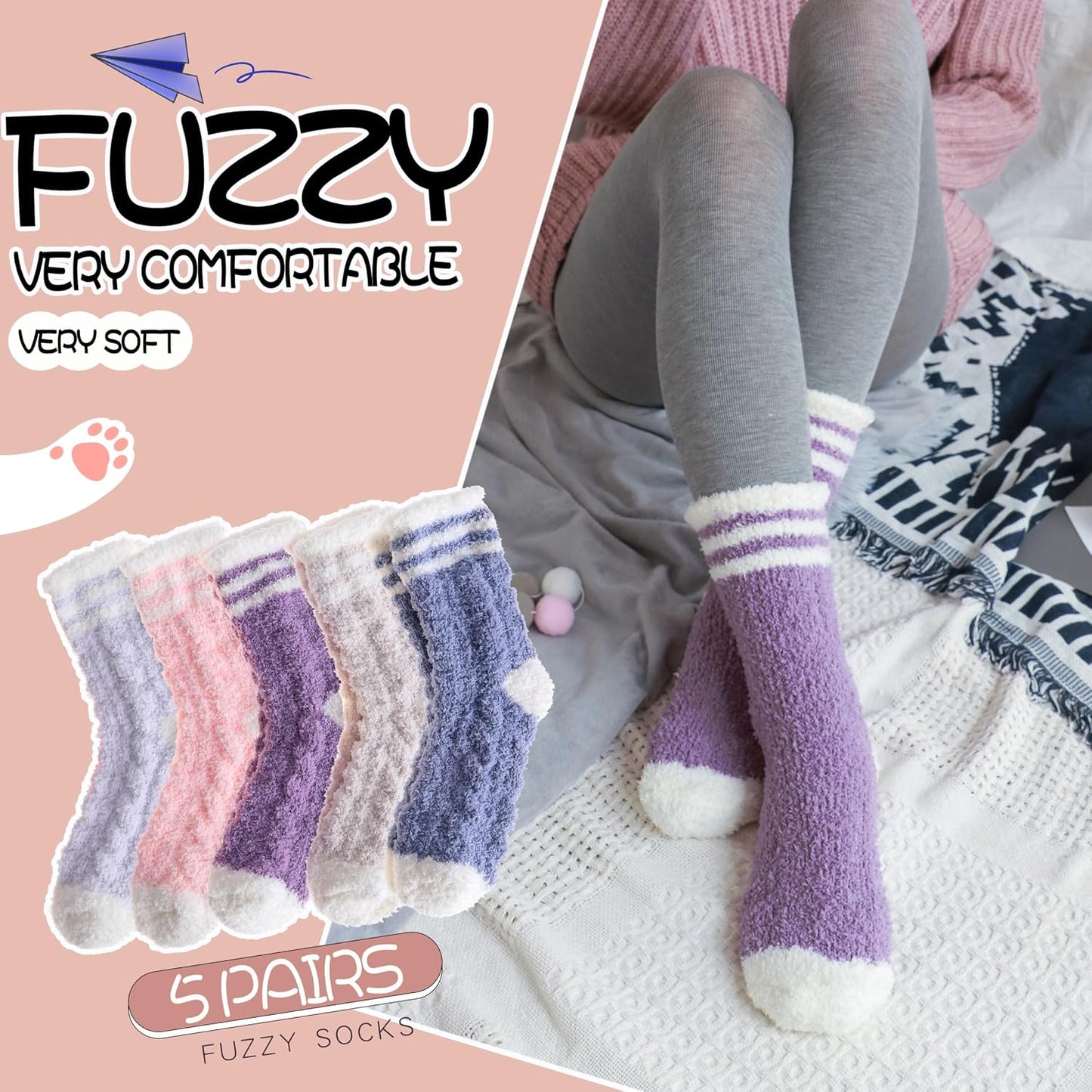 EBMORE Womens Fuzzy Socks Slipper Fluffy Cozy Comfy Cabin Plush Warm Winter Sleep Home Soft Socks