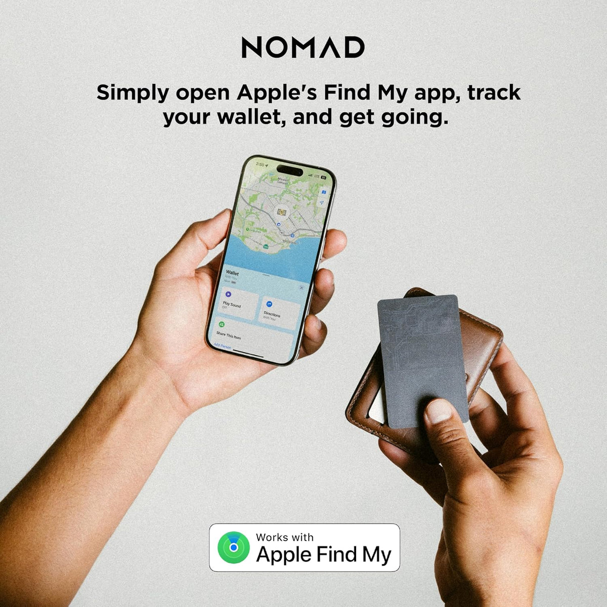 Nomad Tracking Card Carbide, Slim Card Tracker with IPX7 Waterproof and Dust Proof Card Tracker for Wallet & Luggage, 5 Months GPS Tracker Long Battery Life, Rechargeable, Compatible with iOS Only