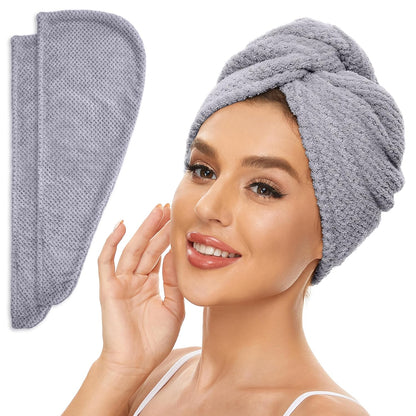 SimpleField 2 Pack Microfiber Hair Towel Wrap for Women, Anti Frizz Quick Drying Hair Turban for All Hair Style, Absorbent and Lightweight (Beige)
