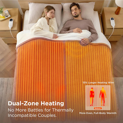 Bedsure Heated Blanket Throw Blanket with Preheat Function - Fast Heating Electric Blanket, Soft Flannel Throw with 6 Time Settings(Up to 10H), 6 Heating Settings, Gifts for Grandma (50"x60", Cream)