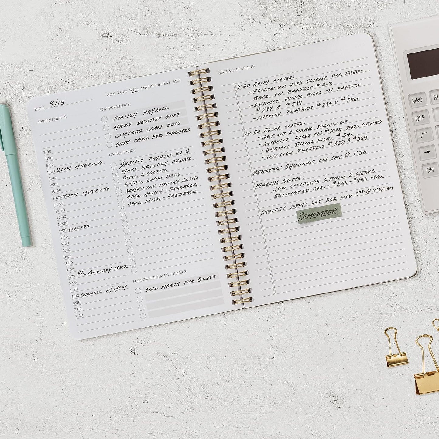 Beautiful Daily Planner And Notebook With Hourly Schedule - Spiral Notebook