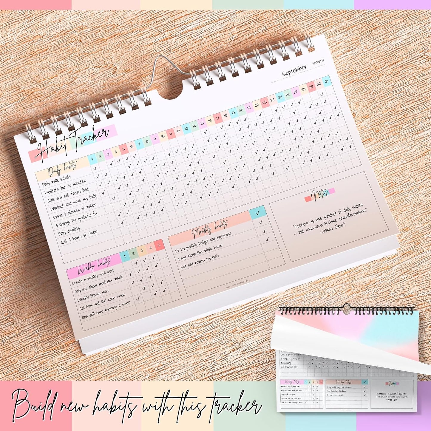 Habit Tracker Calendar – Daily, Weekly & Monthly Habit & Goal Tracker, Wire-Bound Planner with Colorful Design, Premium 250gsm Paper | A5 (Rainbow)