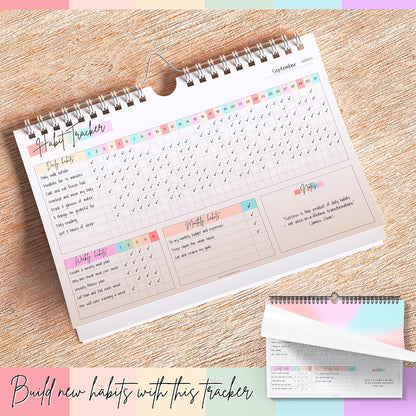 Habit Tracker Calendar – Daily, Weekly & Monthly Habit & Goal Tracker, Wire-Bound Planner with Colorful Design, Premium 250gsm Paper | A5 (Rainbow)