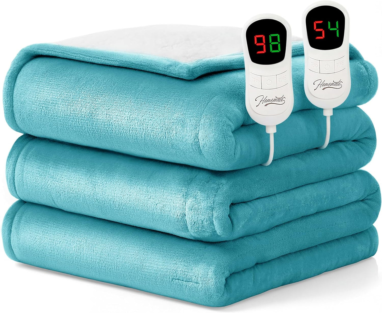 Homemate Heated Blanket Electric Throw - 50"x60" Heating Blanket Throw 1/2/4/6/8 Hours Auto-Off 10 Heat Level Over-Heat Protection Flannel Sherpa ETL Certification