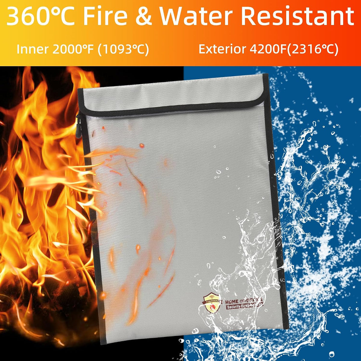 3 Pcs Fireproof Waterproof Document Bag(2000℉), Fire and Water Resistant Safe Zipper Storage Organizer Pouch for A4 A5 Documents Holder, Cash, Passport, Tablet, Laptop, File, Jewelry,(Black)