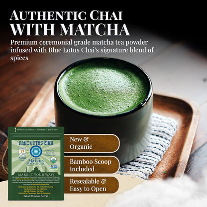 Blue Lotus Chai - Rooibos Flavor Masala Chai - Makes 65 Cups - 2 Ounce Masala Spiced Chai Powder with Organic Spices - Instant Indian Tea No Steeping - No Gluten