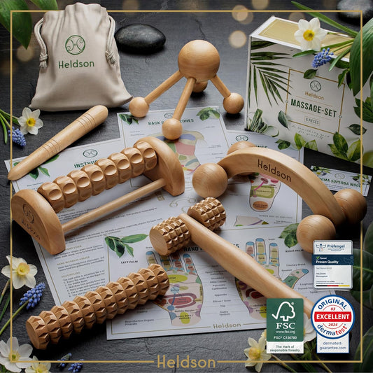 HELDSON Wooden Massage Set 6 Pcs – Wood Therapy & Trigger Point Tools