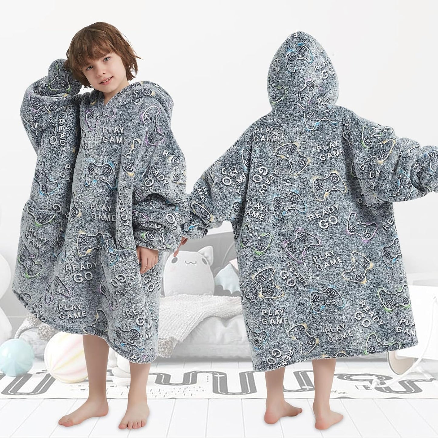 Fiosnow Glow in the Dark Unicorn Blanket Hoodies for Kids 6-13YR Oversize Wearable Blanket Hoodies for Boys Girls Teens