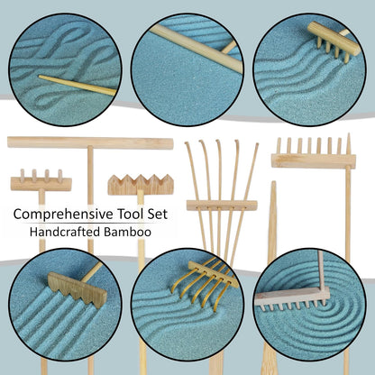 Oasis of Calm Zen Garden Kit for Desk, Mini Zen Garden 11x8in Decor