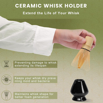 Matcha Whisk Set, Ceramic Matcha Set Includes Matcha Bowl, Matcha Whisk (Chasen) and Holder, Sifter, Bamboo Scoop & Spoon - 6 Pcs Matcha Kit for Matcha Lovers White