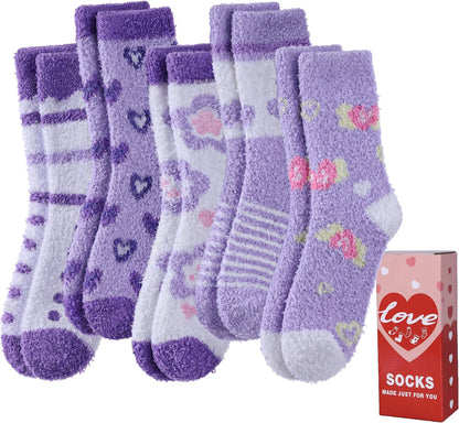 LANLEO Fuzzy Socks for Women Fluffy Slipper Winter Warm Soft Cozy Microfiber Plush Sleeping Heart Socks