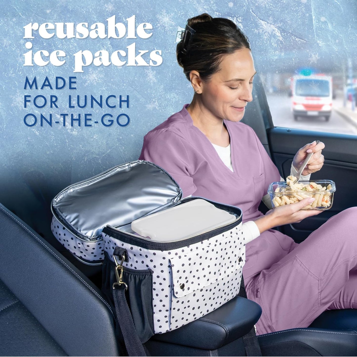 Cool Coolers by Fit & Fresh 4 Pack XL Slim Ice Packs, Quick Freeze Space Saving Reusable Ice Packs for Lunch Boxes or Coolers