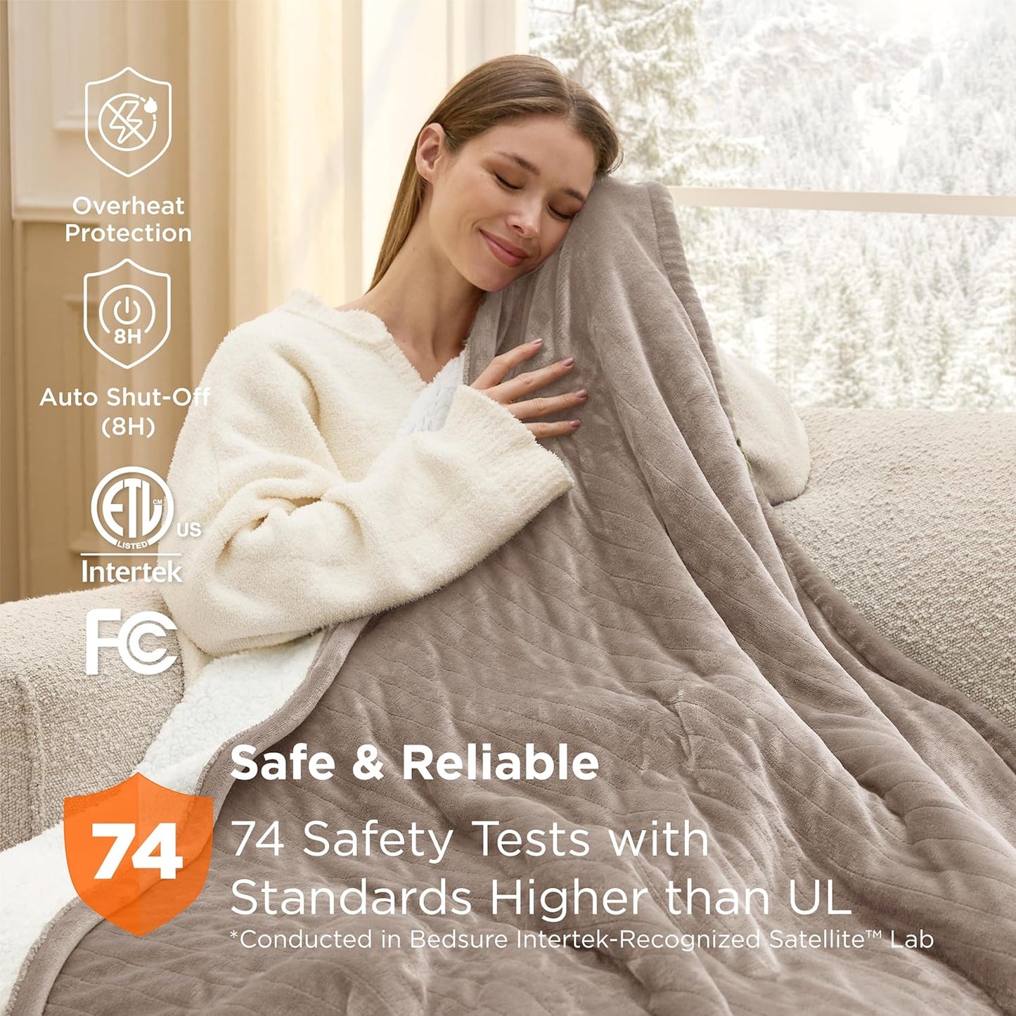 Bedsure Heated Blanket Throw Blanket with Preheat Function - Fast Heating Electric Blanket, Soft Flannel Throw with 6 Time Settings(Up to 10H), 6 Heating Settings, Gifts for Grandma (50"x60", Cream)