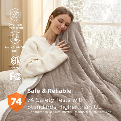 Bedsure Heated Blanket Throw Blanket with Preheat Function - Fast Heating Electric Blanket, Soft Flannel Throw with 6 Time Settings(Up to 10H), 6 Heating Settings, Gifts for Grandma (50"x60", Cream)