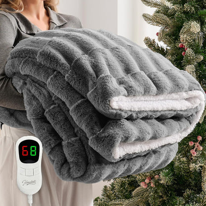 Homemate Electric Heated Blanket Twin - 62"x84" Heating Bed Blankets Throw with 10 Heating Levels 8 Hours Auto Off Fast Heating Over-Heated Protection Ultra Soft Warm Flannel ETL Certified Grey - Colors A