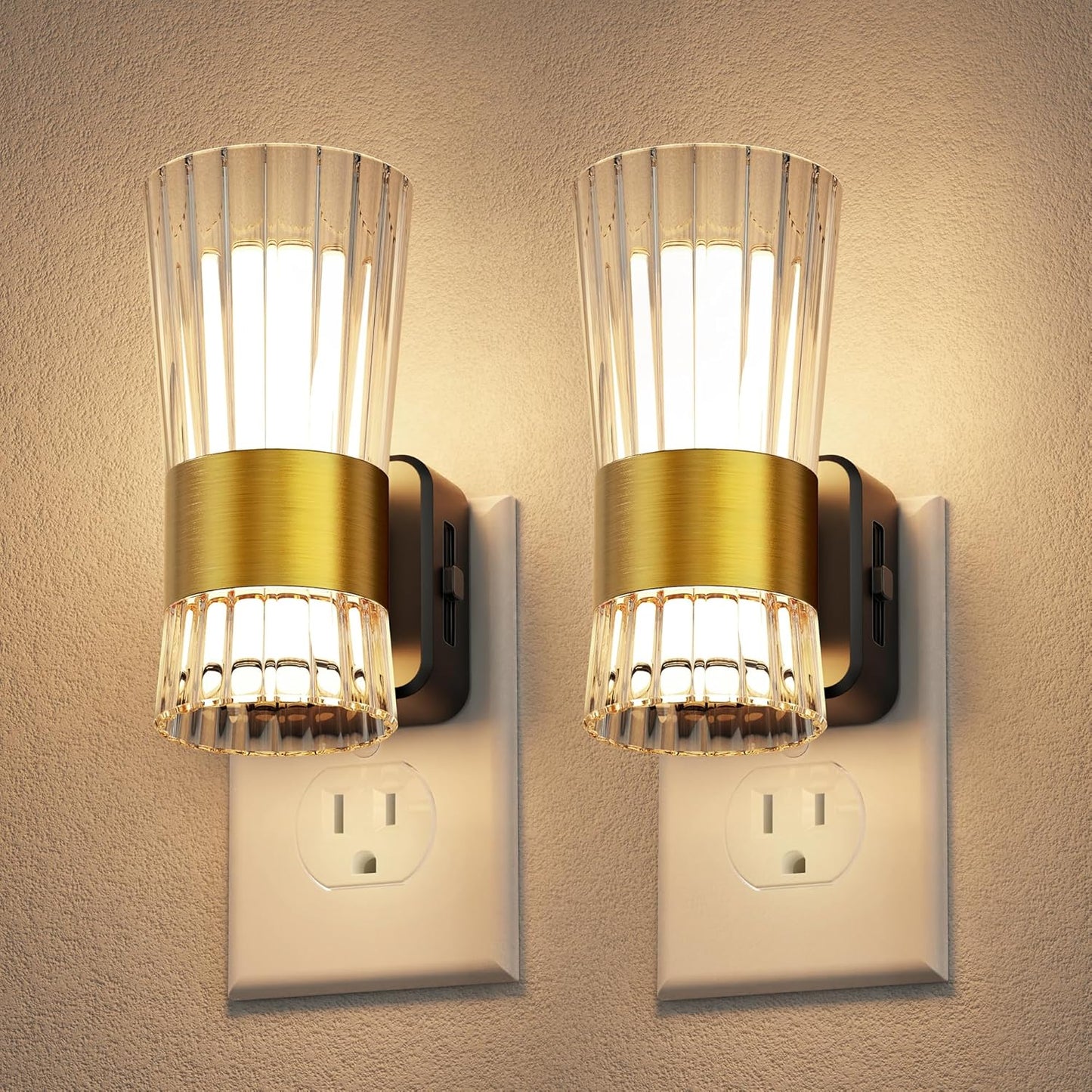 L LOHAS LED Night Lights Plug into wall, Amber Night Light with Adjustable Brightness, Plug in NightLight with Auto Light Sensor, Wall Sconce-Style Design Night Light for Bathroom,Hallway, 2 Pack