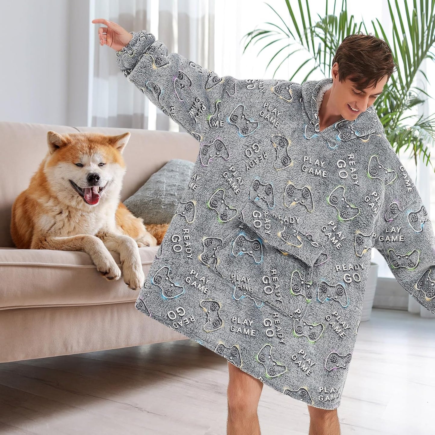 Fiosnow Sun and Moon Blanket Hoodies for Women and Men Adult Oversize Wearable Blanket Hoodies for Soft and Warm