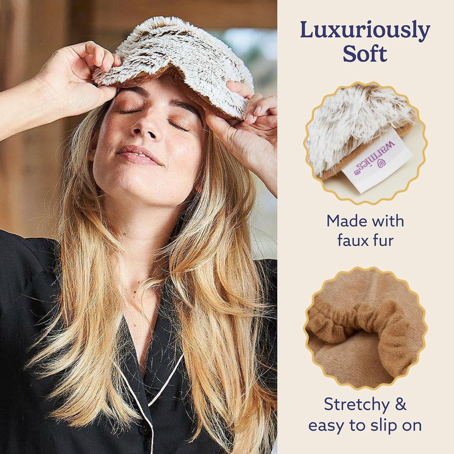 warmies Microwavable Eye Mask for Warmth & Comfort - Heat & Cooling Eye Compress for Dryness Relief - Weighted & Heated Lavender Sleep Mask for Calming Relaxation - Curly Sage