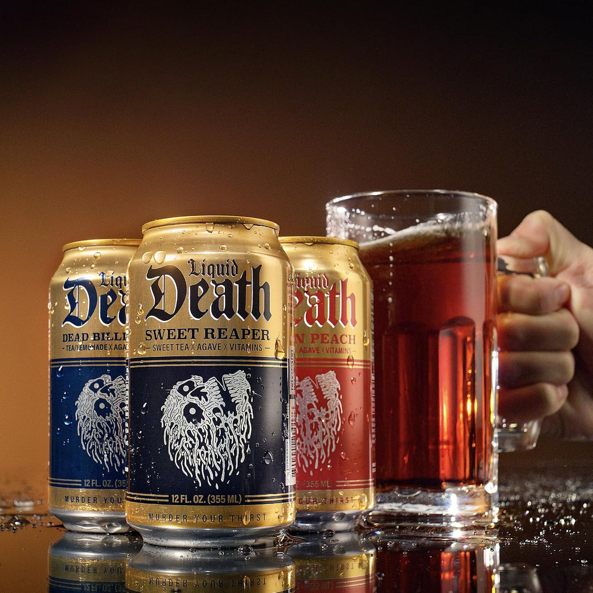 Liquid Death Iced Tea - O.G. Variety, Less Sugar*, Boost of Caffeine, B Vitamins, No Artificial Sweeteners, 4 Flavors: Tea/Lemonade, Rest in Peach, Sweet Reaper, Blueberry Buzzsaw, 12 Fl Oz (Pack of 12)