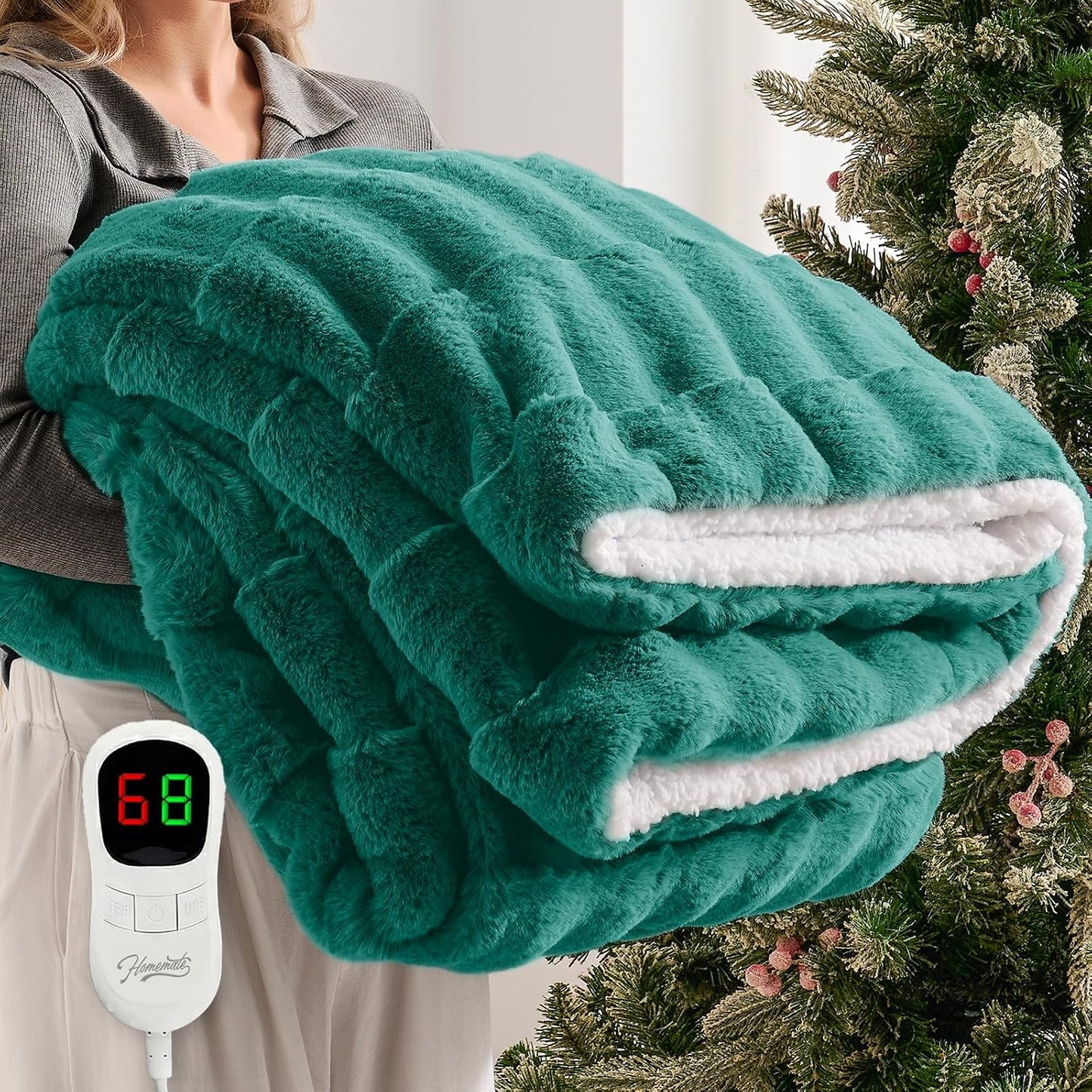 Homemate Electric Heated Blanket Twin - 62"x84" Heating Bed Blankets Throw with 10 Heating Levels 8 Hours Auto Off Fast Heating Over-Heated Protection Ultra Soft Warm Flannel ETL Certified Grey - Colors B