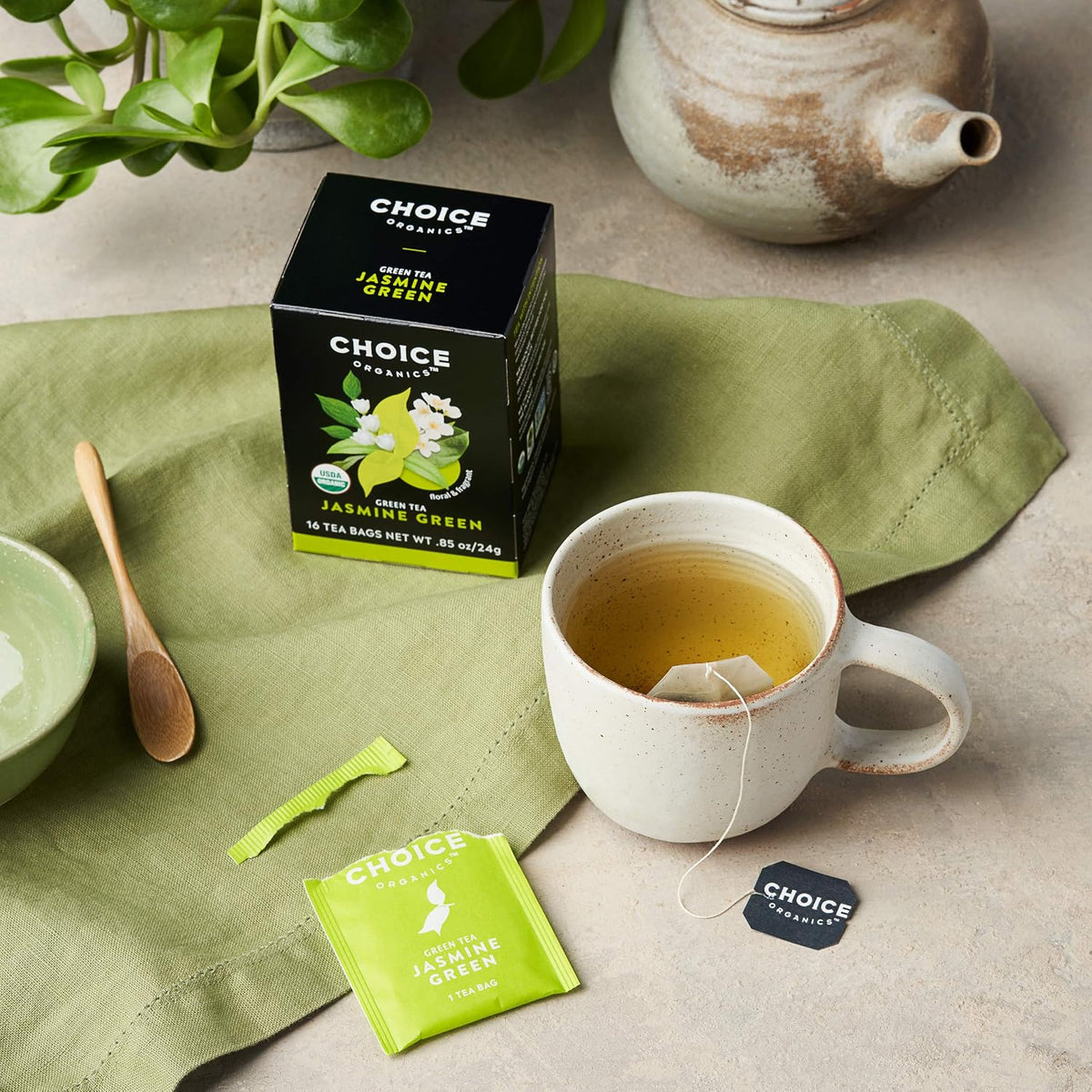 Choice Organics Jasmine Green Tea, 16 Tea Bags (3 Pack)
