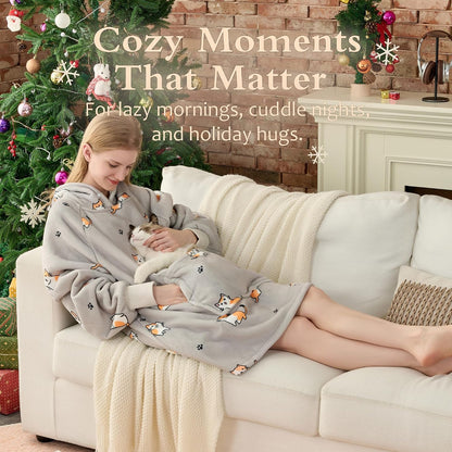 Krifey Wearable Blanket Hoodie, Oversized Sherpa Hooded Blanket for Adults | Soft sherpa fleece with sleeves and pocket; oversized fit for lounging, WFH, camping, Christmas and white elephant gifts.