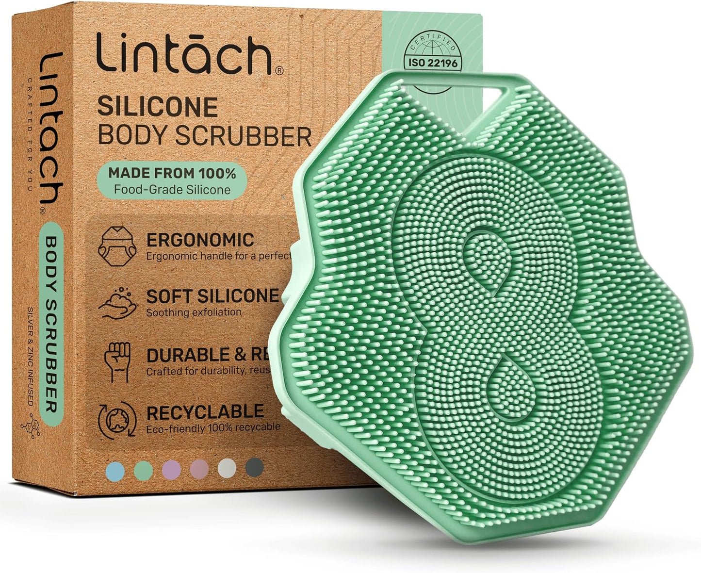 Silicone Shower Scrubber for Body – Exfoliating Loofah Alternative, Zinc & Silver-Infused, Hygienic & Gentle for Sensitive Skin, Durable & Long-Lasting Body Scrubber for Men - Sky Blue