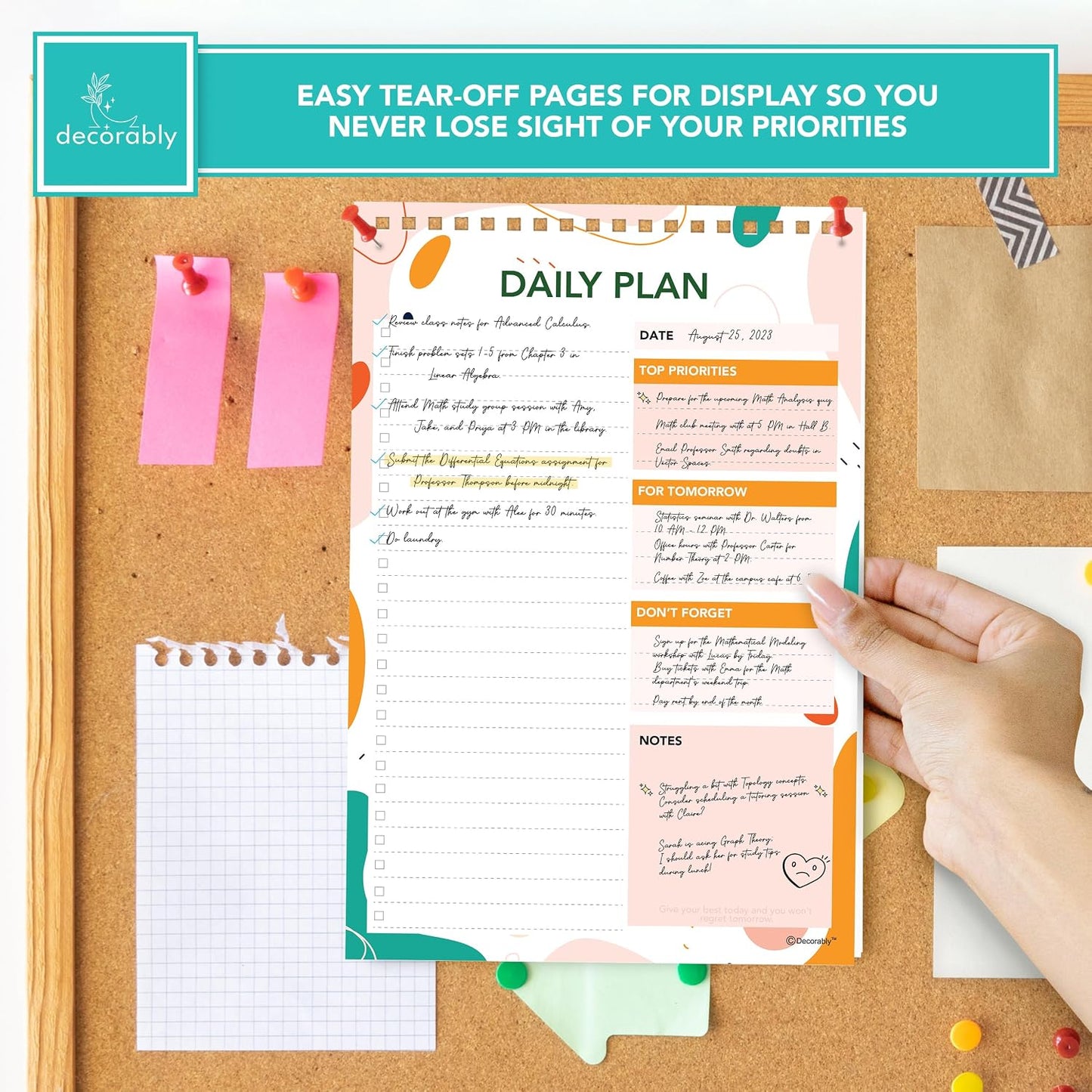 Decorably 52 Sheets Boho Undated Daily to Do List Notepad, 6.5x10in Spring-Bound Planner Pad, Easy Tear-Off Design, with Priorities, Checklist, Agenda, Reminders, Notes - Home, School, Office