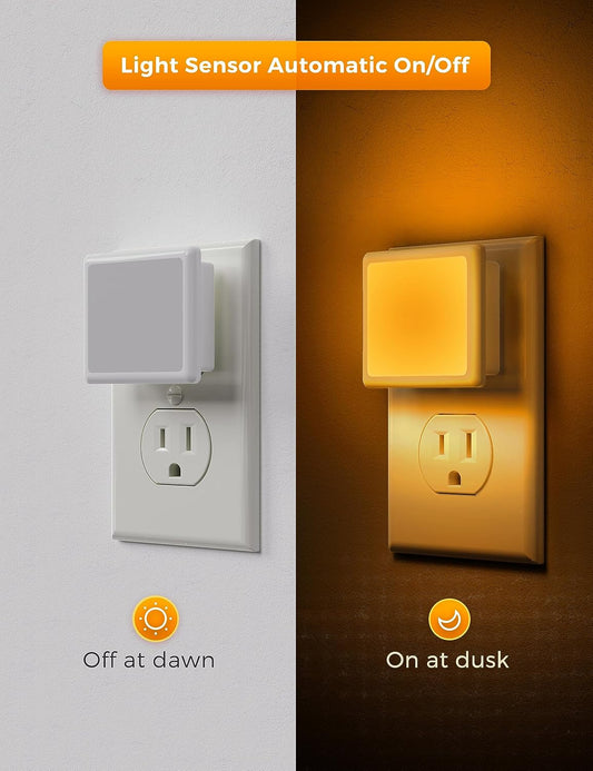L LOHAS LED Night Lights Plug into Wall,[6-Pack] Plug in Night Light,Dusk to Dawn Sensor, 1800K Amber Light,0.3W Bright Nightlight Auto-On/Off for Adults Bedroom Bathroom Hallway Halloween
