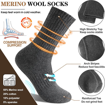 MOGGEI 5 Pairs Womens Merino Wool Socks Hiking Warm Winter Thick Thermal Crew Cozy Cabin Ladies Gift Comfy Boot Work Socks