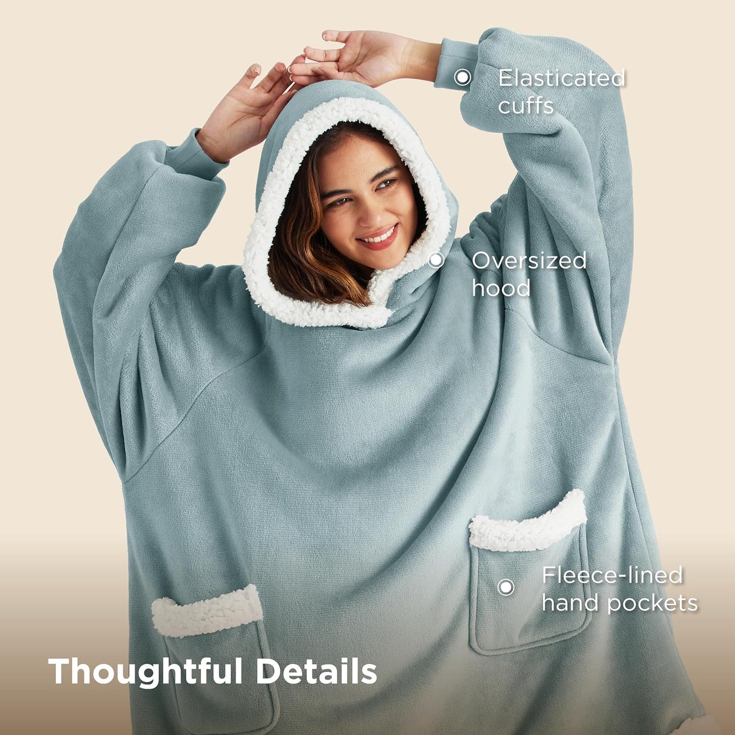 Bedsure Blanket Hoodie, Wearable Blanket Hoodie as Gifts for Mom, Birthday Gifts for Women Kids Teens Mother's Day Sherpa Sweatshirt, Grey, Standard