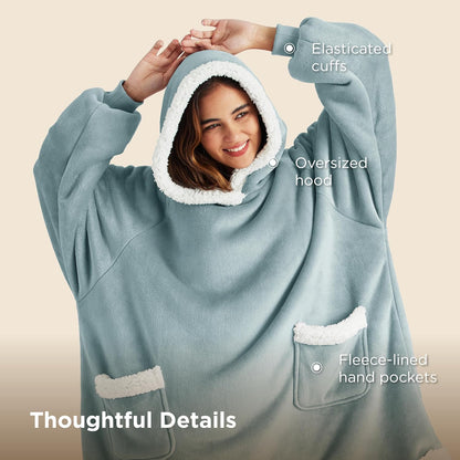 Bedsure Blanket Hoodie, Wearable Blanket Hoodie as Gifts for Mom, Birthday Gifts for Women Kids Teens Mother's Day Sherpa Sweatshirt, Grey, Standard