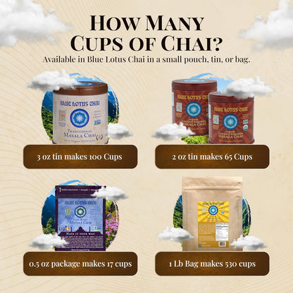 Blue Lotus Chai - Golden Masala Flavor Chai - Makes 100 Cups - 3 Ounce Masala Spiced Chai Powder with Organic Spices - Instant Indian Tea No Steeping - No Gluten