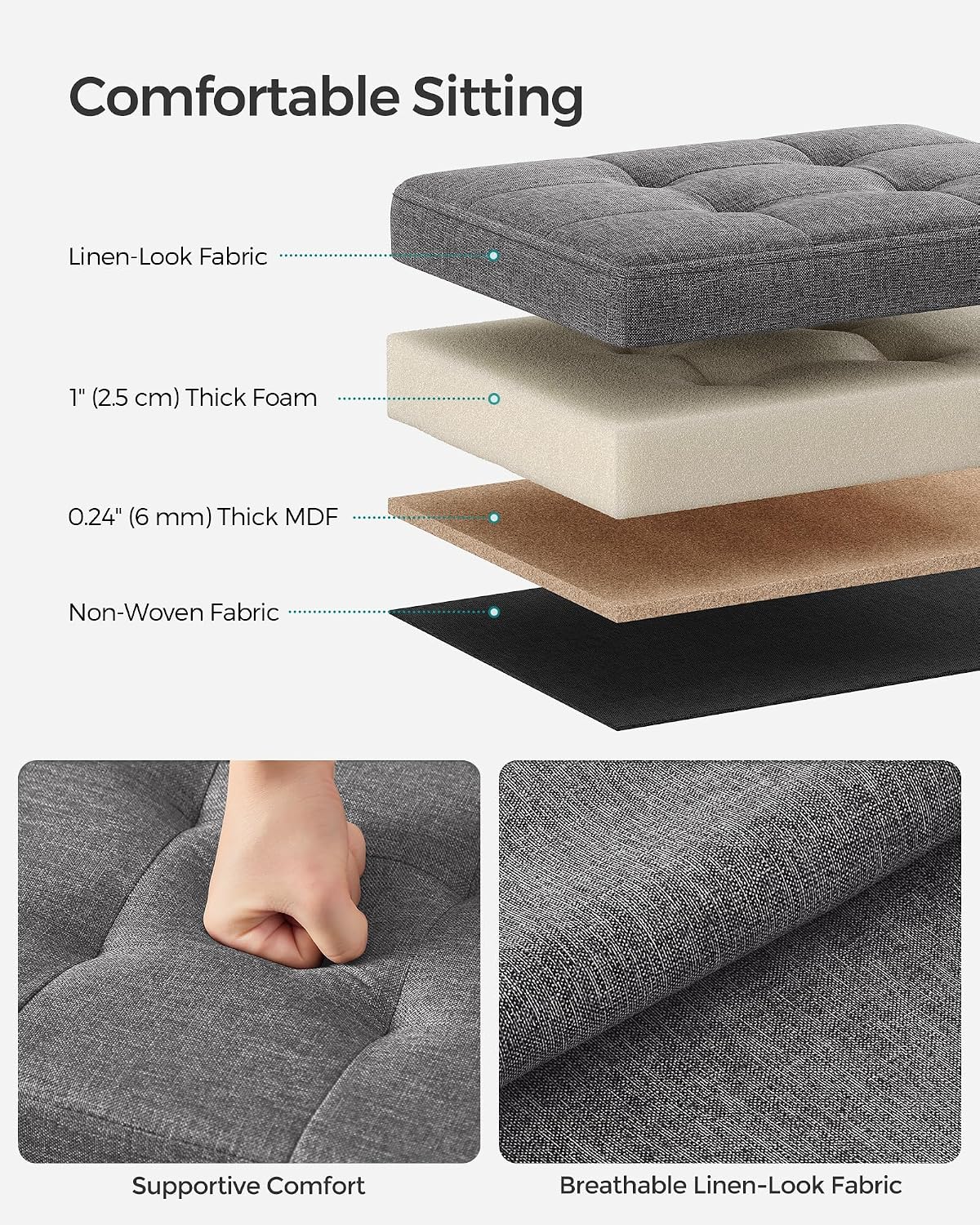 SONGMICS Mazie Collection - Small Folding Storage Ottoman, Foot Rest Stool, 12.2 x 16.1 x 12.2 Inches, 286 lb Load Capacity, for Living Room, Bedroom, Home Office, Dorm, Dark Gray ULSF102G01