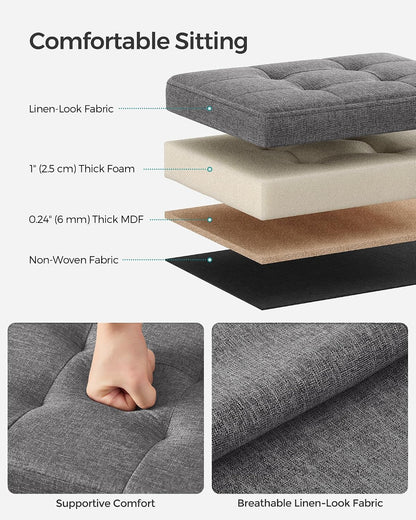 SONGMICS Mazie Collection - Small Folding Storage Ottoman, Foot Rest Stool, 12.2 x 16.1 x 12.2 Inches, 286 lb Load Capacity, for Living Room, Bedroom, Home Office, Dorm, Dark Gray ULSF102G01