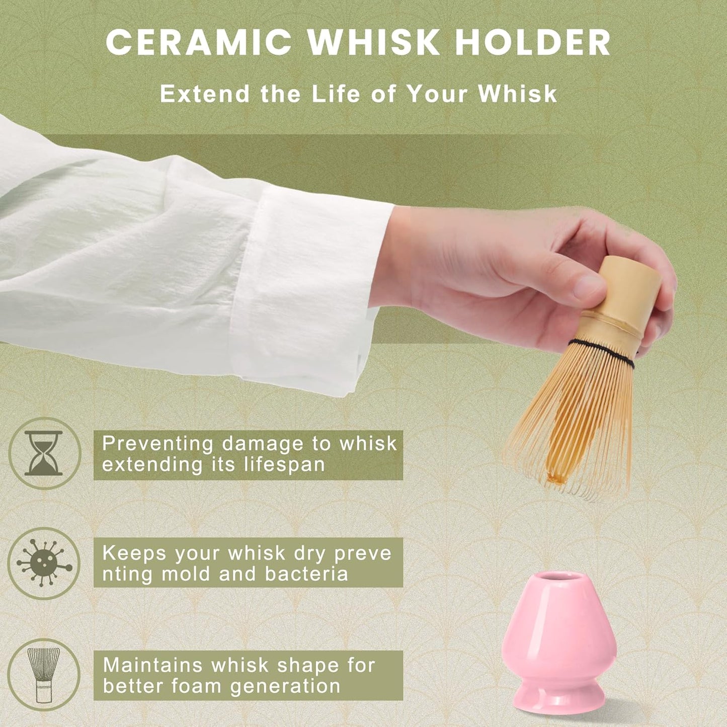 Matcha Whisk Set, Ceramic Matcha Set Includes Matcha Bowl, Matcha Whisk (Chasen) and Holder, Sifter, Bamboo Scoop & Spoon - 6 Pcs Matcha Kit for Matcha Lovers White